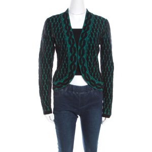 Escada Black and Green Jacquard Knit Open Front Sayakah Cardigan S, Sweaters & Cardigans - Luxury Closet catalog