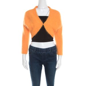 Escada Mustard Yellow Angora Rib Knit Fuzzy Bolero L, Sweaters & Cardigans - Luxury Closet catalog