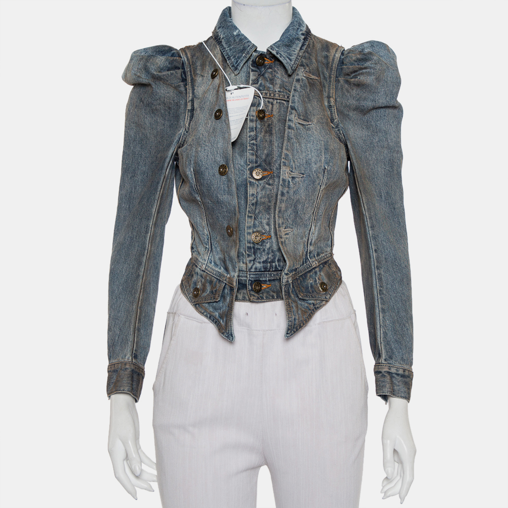 Faith Connexion Blue Denim Muddy Distressed Victorian Jacket XXS, Coats & Jackets - Luxury Closet