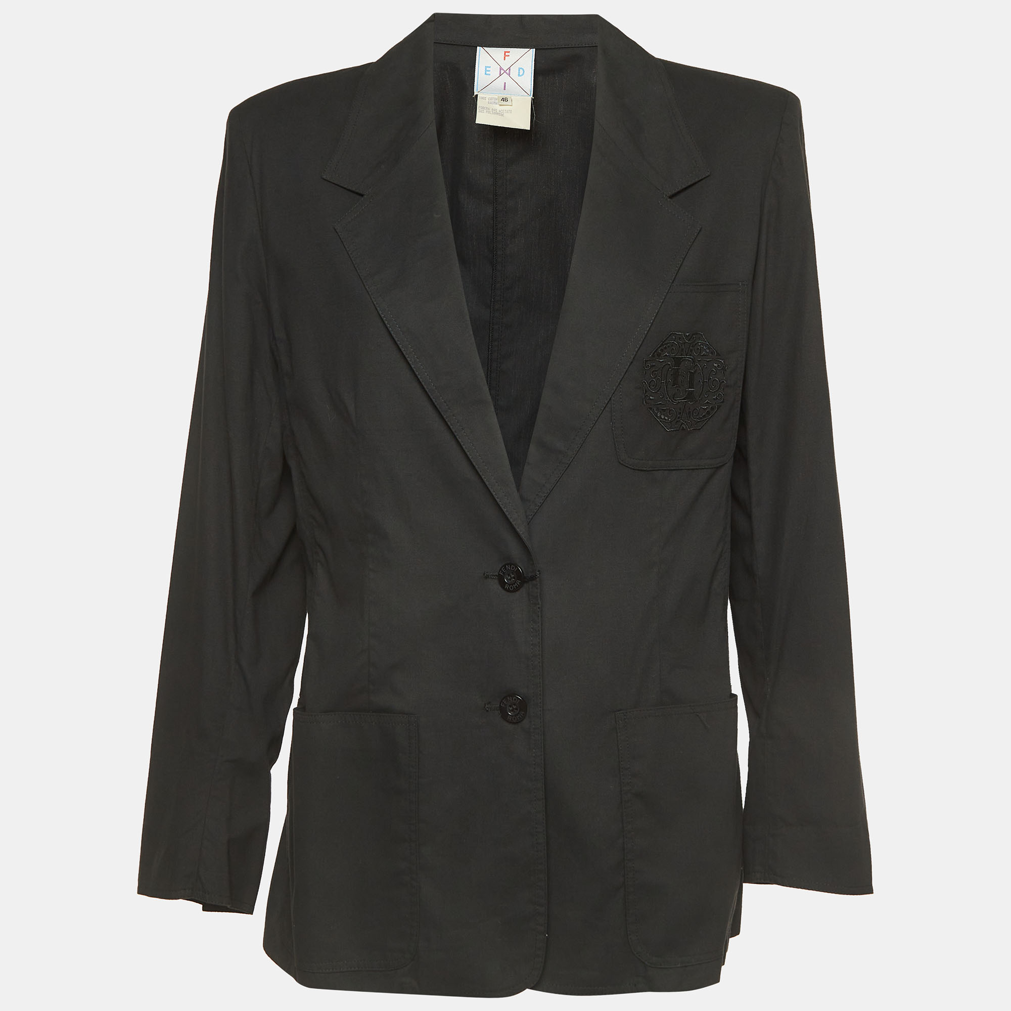 Fendi Vintage Black Logo Embroidered Cotton Single Breasted Blazer L, Coats & Jackets - Luxury Closet catalog