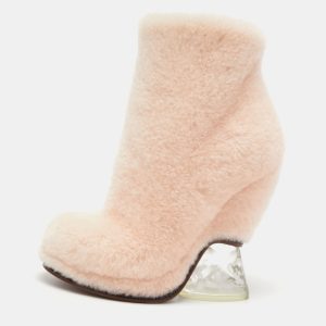 Fendi Light Pink Shearling Ice Heel Ankle Length Boots Size 36, Boots - Luxury Closet catalog