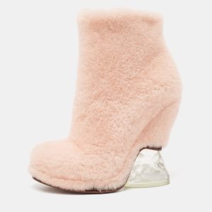 Fendi Light Pink Shearling Ice Heel Ankle Boots Size 38, Boots - Luxury Closet catalog