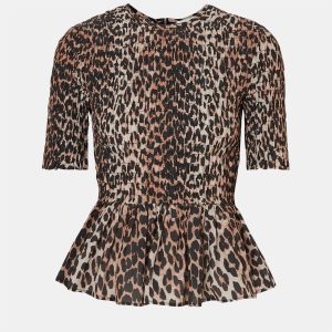 Ganni Brown Leopard Print Cotton Top L (EU 40), Shirts & Tops - Luxury Closet catalog