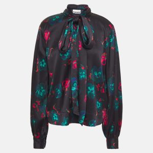 Ganni Black Floral Print Silk Satin Top S (EU 34), Shirts & Tops - Luxury Closet catalog