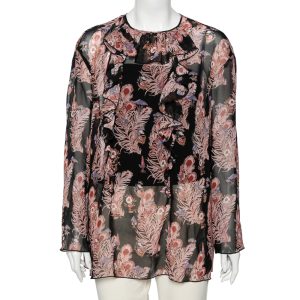Giamba Black Floral Printed Chiffon Ruffle Trimmed Blouse L, Shirts & Tops - Luxury Closet catalog