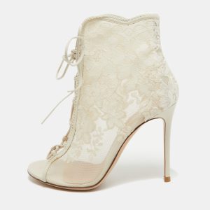 Gianvito Rossi White Mesh and Leather Lace Up Ankle Boots Size 39, Boots - Luxury Closet catalog