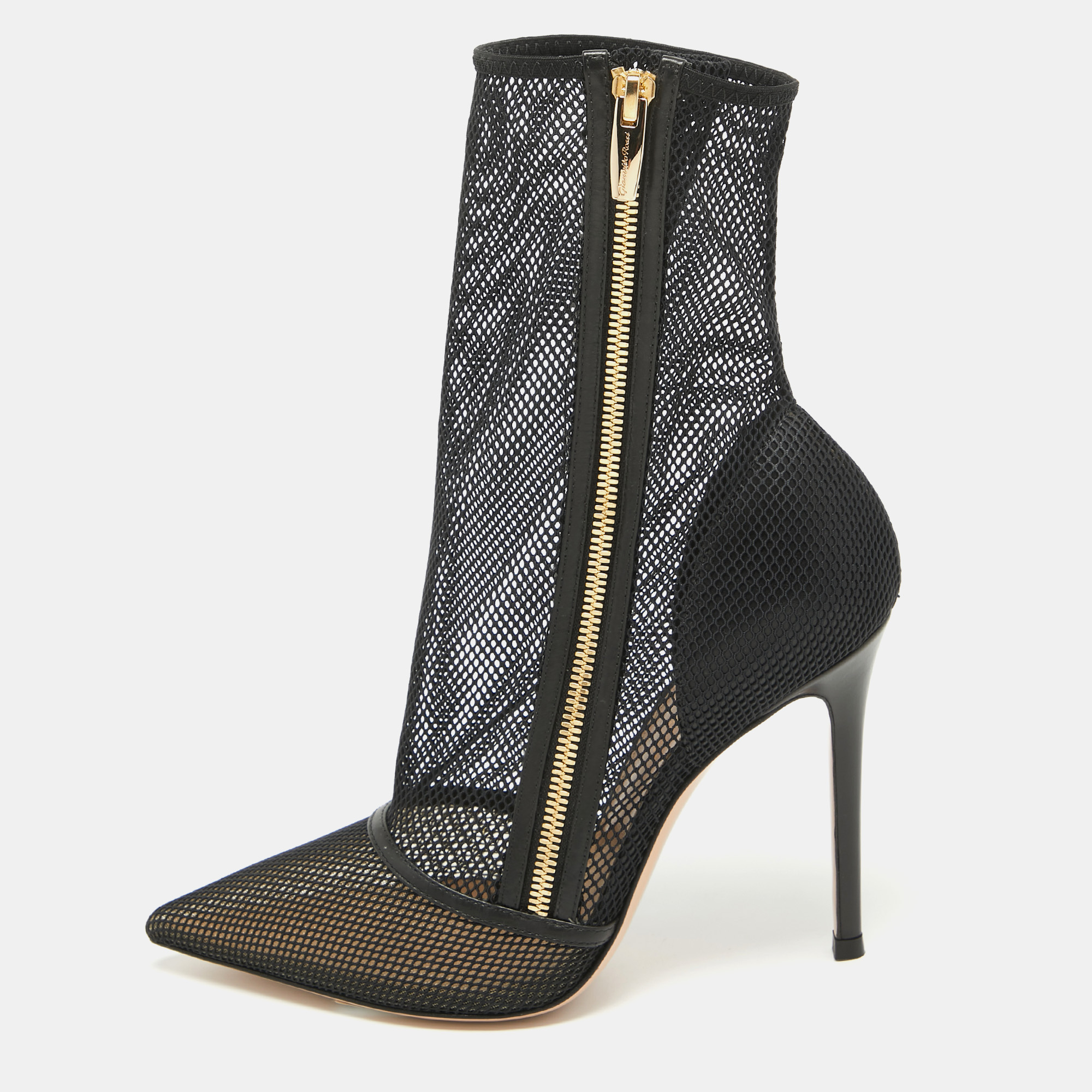 Gianvito Rossi Black Mesh and Leather Pointed Toe Ankle Boots Size 38, Boots - Luxury Closet catalog