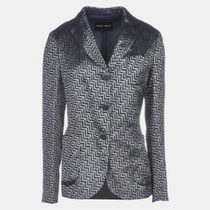 Giorgio Armani Silver/Navy Blue Patterned Linen-Blend Blazer IT 44, Coats & Jackets - Luxury Closet catalog