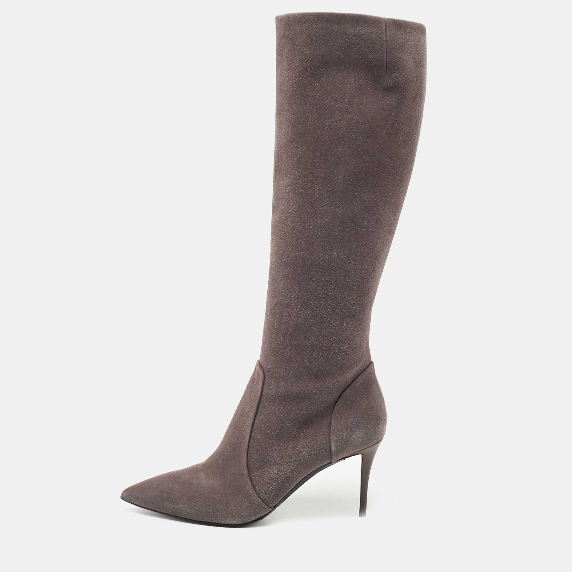 Giuseppe Zanotti Grey Suede Pointed Knee Length Boots Size 37, Boots - Luxury Closet catalog