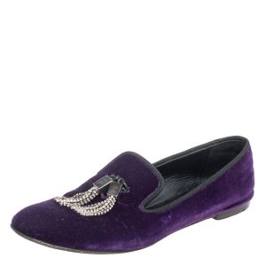 Giuseppe Zanotti Purple Velvet Embellished Slip on Loafers Size 38, Loafers & Slip-Ons - Luxury Closet catalog