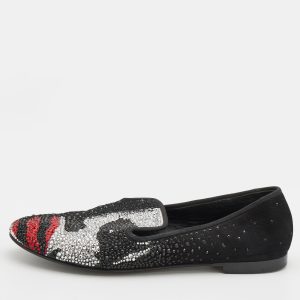 Giuseppe Zanotti Black Suede Crystal Embellished Joker Smoking Slippers Size 37, Loafers & Slip-Ons - Luxury Closet catalog