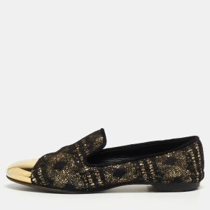 Giuseppe Zanotti Black/Gold  Lace and Glitter Dallia Smoking Slippers Size 37, Loafers & Slip-Ons - Luxury Closet catalog