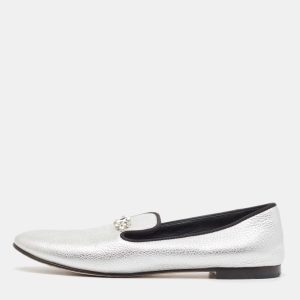 Giuseppe Zanotti Silver Leather Crystal Embellished Smoking Slippers Size 39, Loafers & Slip-Ons - Luxury Closet catalog