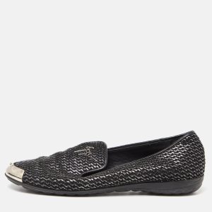 Giuseppe Zanotti Black Glitter Leather Slip On Smoking Slippers Size 37.5, Loafers & Slip-Ons - Luxury Closet catalog