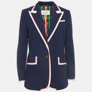 Gucci Navy Blue Crepe Contrast Trim Detail Button Front Blazer M, Coats & Jackets - Luxury Closet catalog