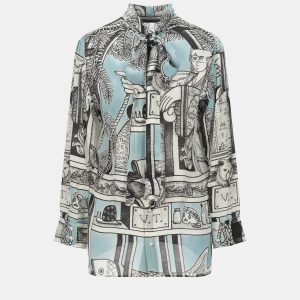 Gucci Blue Printed Silk Long Sleeve Blouse S (IT 38), Shirts & Tops - Luxury Closet catalog