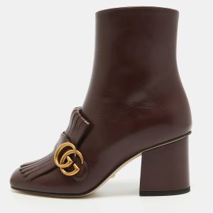 Gucci Burgundy Leather GG Marmont Fringe Ankle Boots Size 35.5, Boots - Luxury Closet catalog