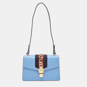 Gucci Blue Leather Small Web Sylvie Shoulder Bag, Shoulder Bags - Luxury Closet catalog