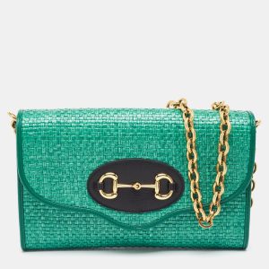 Gucci Green Raffia Horsebit 1955 Chain Shoulder Bag, Shoulder Bags - Luxury Closet catalog