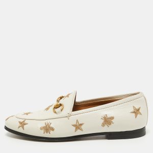 Gucci Cream Leather Jordaan Embroidered Bee Horsebit Slip On Loafers Size 35, Loafers & Slip-Ons - Luxury Closet catalog