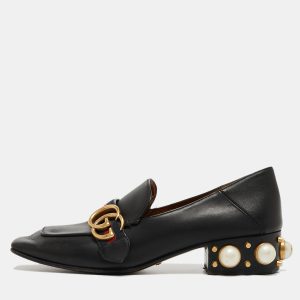 Gucci Black Leather Pearl Embellished Double G Web Mid Heel Loafers Size 37, Loafers & Slip-Ons - Luxury Closet catalog