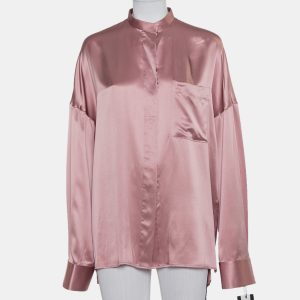 Haider Ackermann Pink Silk Satin Stand Collar Drop Shoulder Detail Dali Shirt M, Shirts & Tops - Luxury Closet