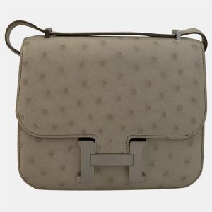 Hermes Brown Ostrich Leather Palladium Hardware Constance 18  Bag, Shoulder Bags - Luxury Closet catalog