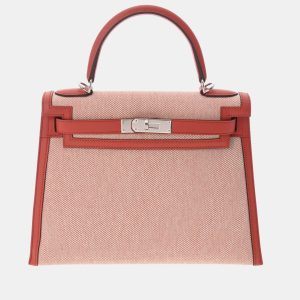 Hermes Red Toile Swift Leather Palladium Hardware Kelly 28 Bag, Handbags - Luxury Closet catalog