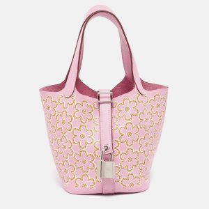 Hermes Mauve Sylvestre/Cuivre/Blanc Swift Leather Lucky Daisy Picotin Lock Micro Bag, Hobo Handbags - Luxury Closet catalog
