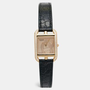 Herm&egrave;s  Champagne 18K Rose Gold Alligator Leather Diamond Cape Cod CC1.371 Women's Wristwatch 23 mm, Watches - Luxury Closet catalog