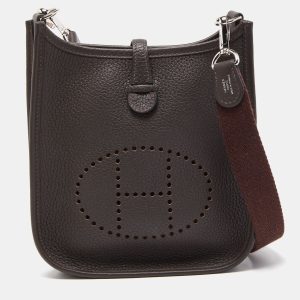 Hermes Chocolat Taurillion Clemence Leather Evelyne TPM Bag, Shoulder Bags - Luxury Closet catalog