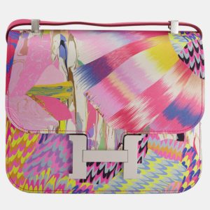 Hermes Constance 24cm Bag in Rose Mexico and Multicolour Swift Leather and Marble Silk with Palladium Hardware, Shoulder Bags - Luxury Closet catalog
