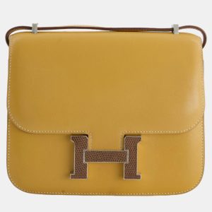 Hermes Mini Constance Bag 18cm in Paille Swift Leather with Palladium and Lizard Hardware, Shoulder Bags - Luxury Closet catalog