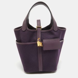 Hermes Raisin/Cassis Toile Goeland and Swift Leather Cargo Picotin Lock 18 Bag, Hobo Handbags - Luxury Closet catalog