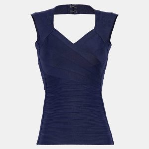 Herve Leger Classic Blue Knit Bandage Top M, Shirts & Tops - Luxury Closet catalog