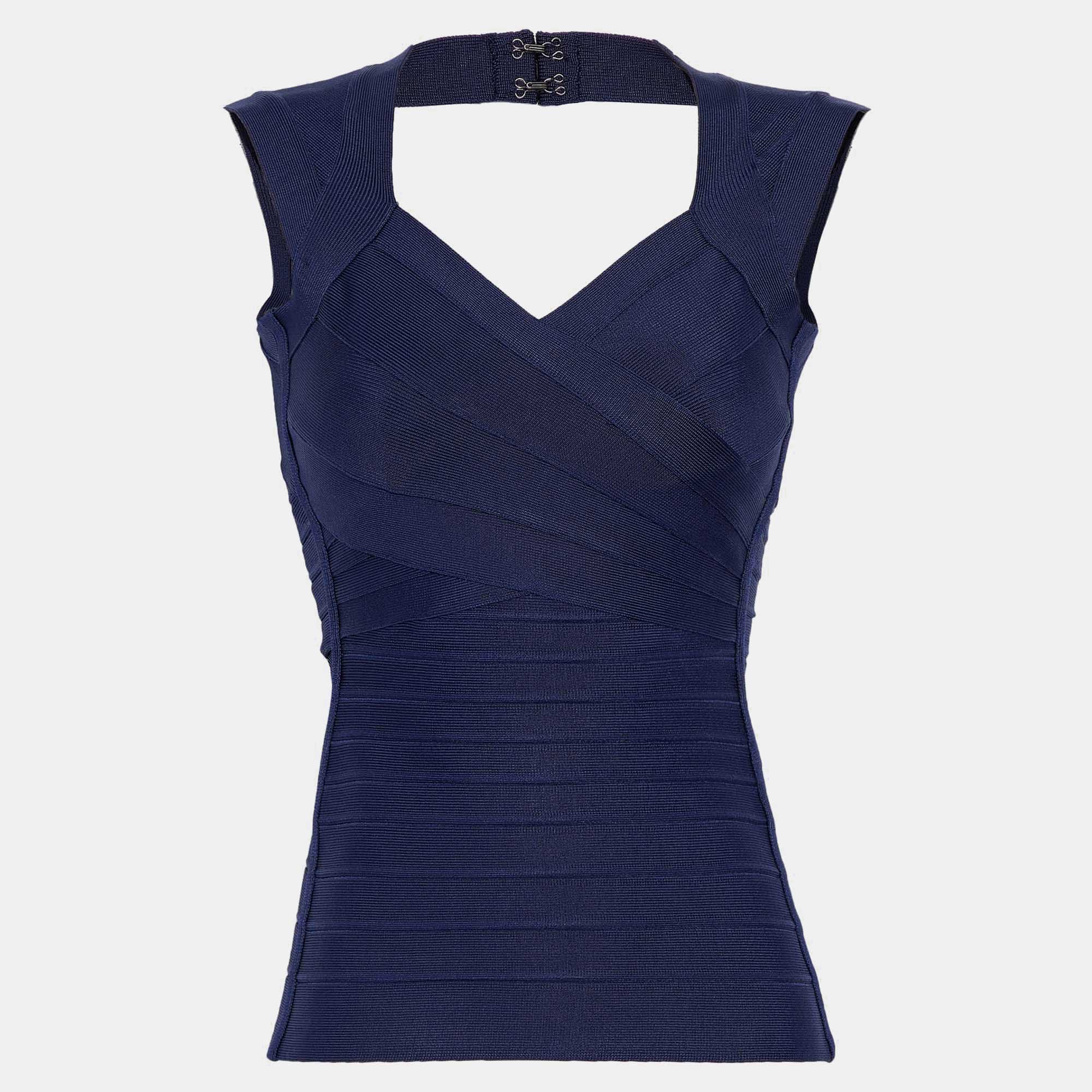 Herve Leger Classic Blue Knit Bandage Top M, Shirts & Tops - Luxury Closet catalog