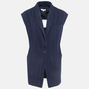 IRO Navy Blue Striped Wool-Blend Vest Jacket L, Coats & Jackets - Luxury Closet catalog
