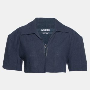 Jacquemus Navy Blue Linen & Cotton Le Haut Bebi Crop Top S, Shirts & Tops - Luxury Closet catalog