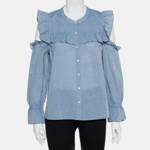 Joie Blue Cotton Cold Shoulder Ruffled Button Front Akari Top M, Shirts & Tops - Luxury Closet