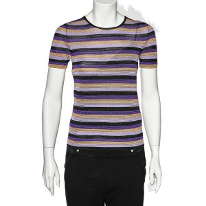 Just Cavalli Multicolor Striped Lurex Knit Crewneck T-Shirt S, Shirts & Tops - Luxury Closet