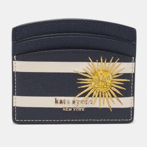 Kate Spade Navy Blue/White Stripe Leather Sunkissed Embellished Card Holder, Wallets & Money Clips - Luxury Closet catalog