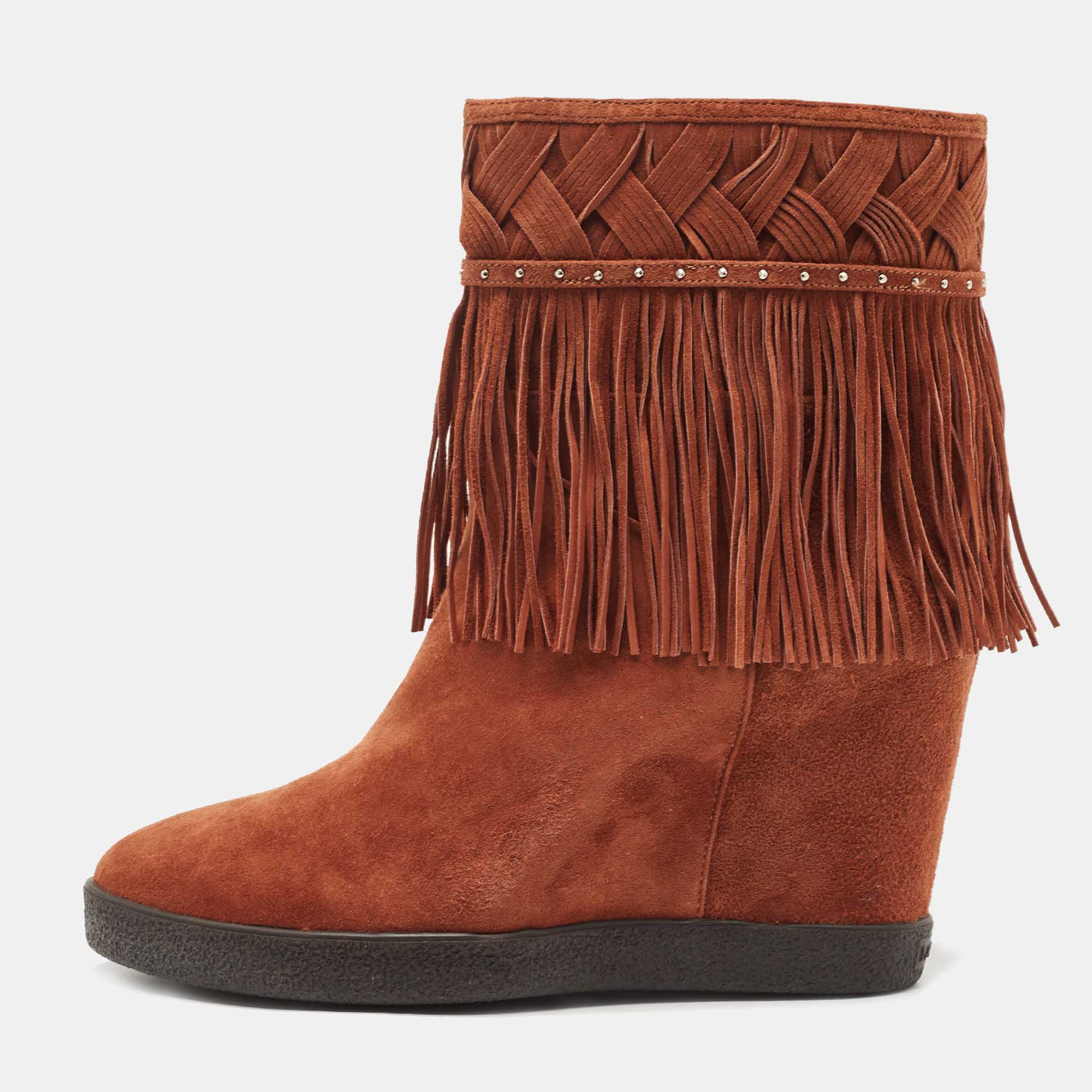Le Silla Brown Suede Fringe Ankle Length Boots Size 38.5, Boots - Luxury Closet catalog