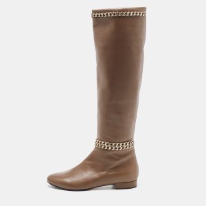 Le Silla Brown Leather Chain Detail Knee Length Boots Size 37, Boots - Luxury Closet catalog
