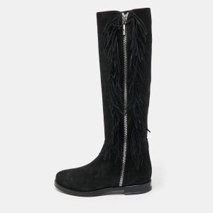 Le Silla Black Suede Fringe Detail Knee Length Boots Size 37.5, Boots - Luxury Closet catalog