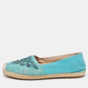 Le Silla Turquoise Suede and Leather Crystal Embellished Espadrille Flats Size 39, Loafers & Slip-Ons - Luxury Closet catalog