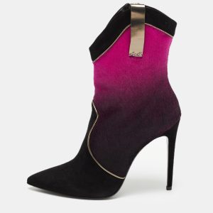 Loriblu Purple/Black Ombre Calf Hair and Suede Pointed Toe Ankle Boots Size 41, Boots - Luxury Closet catalog