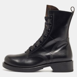 Louis Vuitton Black Leather and Monogram Canvas Metropolis Flat Ranger Boots Size 37.5, Boots - Luxury Closet catalog