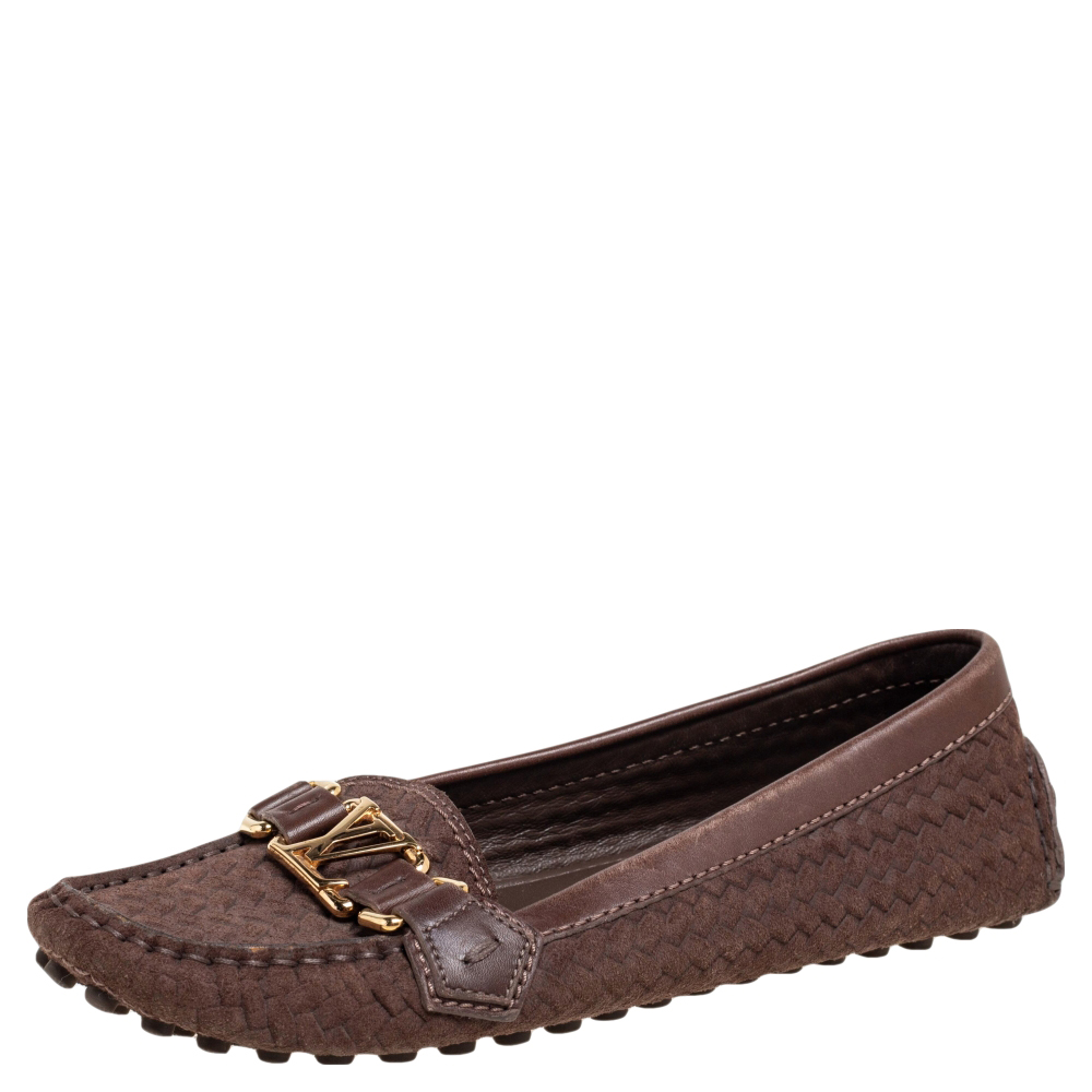 Louis Vuitton Brown Woven Suede and Leather Slip-On Oxford Loafers Size 35.5, Loafers & Slip-Ons - Luxury Closet catalog