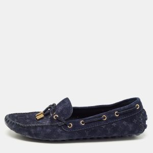 Louis Vuitton Navy Blue Monogram Embossed Suede Gloria Loafers Size 37.5, Loafers & Slip-Ons - Luxury Closet catalog