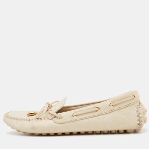 Louis Vuitton Cream Monogram Embossed Leather Gloria Loafers Size 35.5, Loafers & Slip-Ons - Luxury Closet catalog